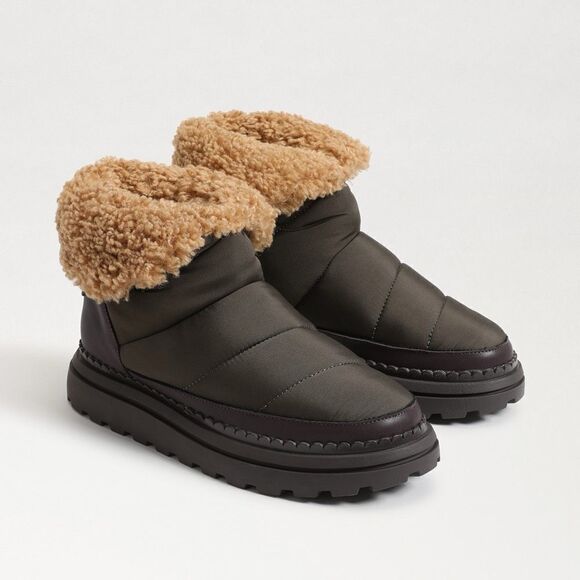 Sam Edelman Women's Ozie Shearling Quilted Winter Bootie Tan Green Sz 8M